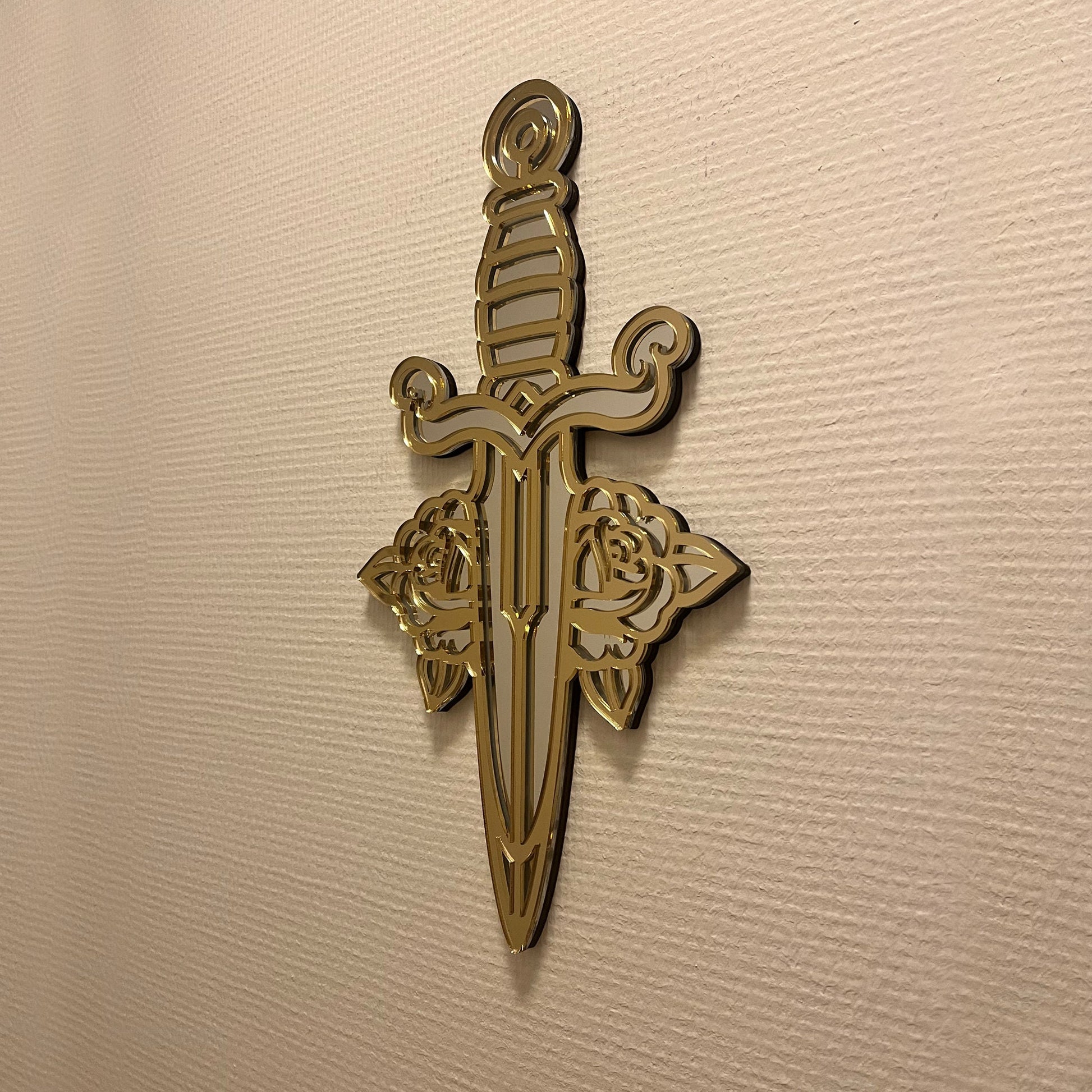 Tattoo Mirror - Dagger - Roses - Mirror - Wall Art - Wall Decor - Acrylic - Unique Wall Mirror - Knife - Golden - Silver - Flower - Blade