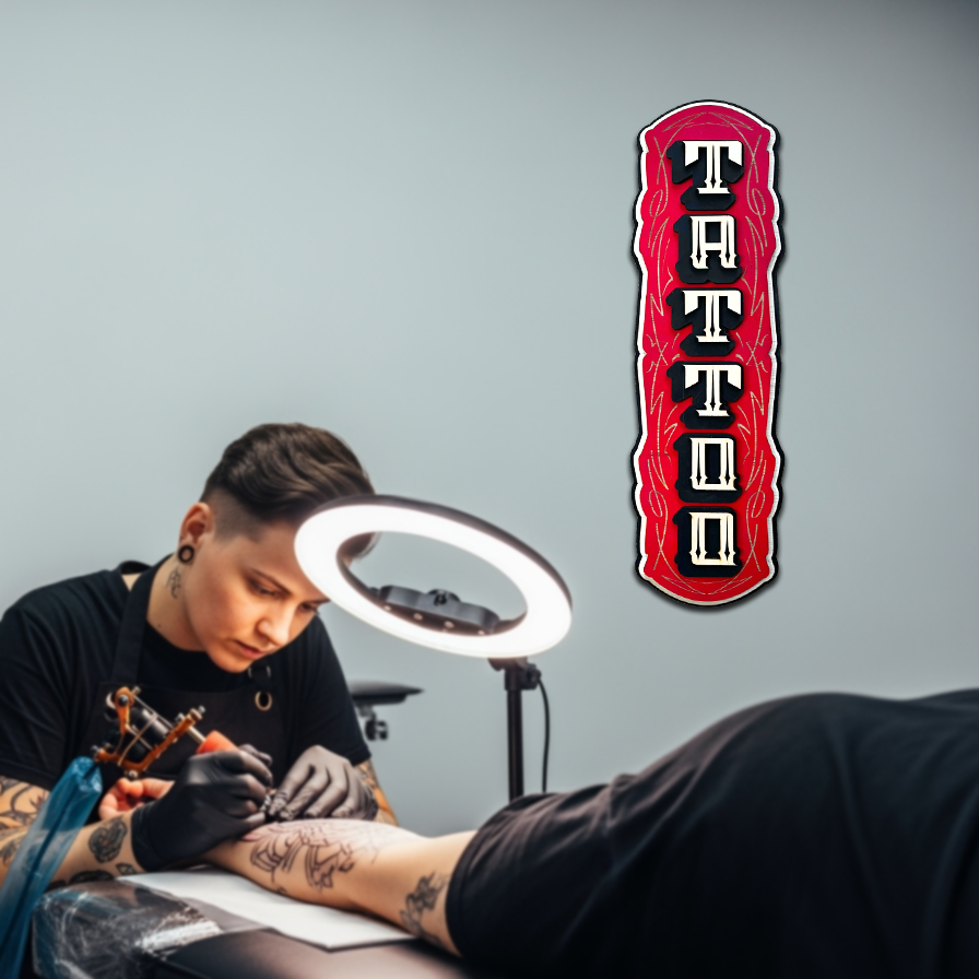 Red Rum Tattoo Sign | Uniek Wandbord voor Tattoo Shop & Man Cave