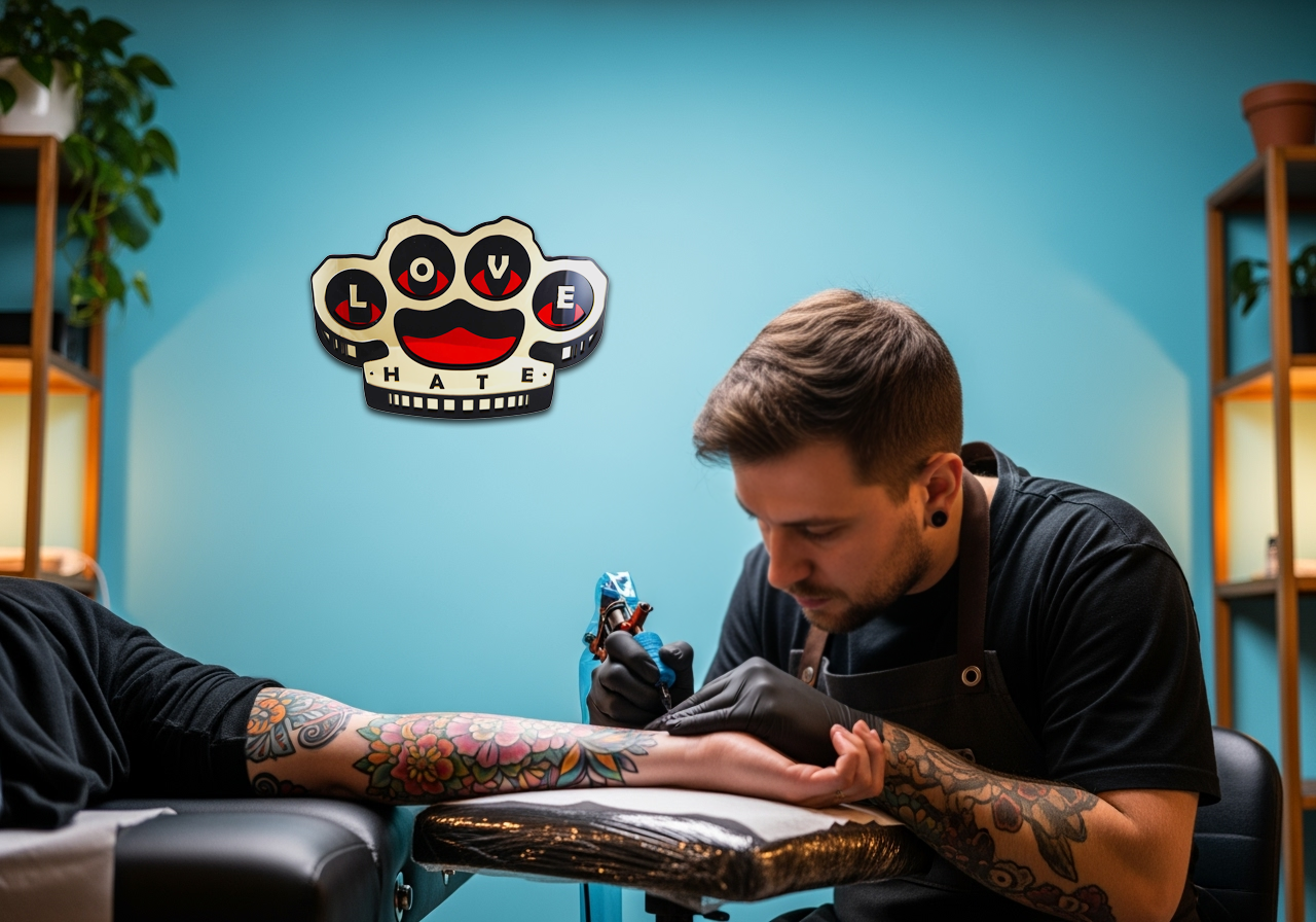 Brass Knuckles Decor LOVE HATE Mirror