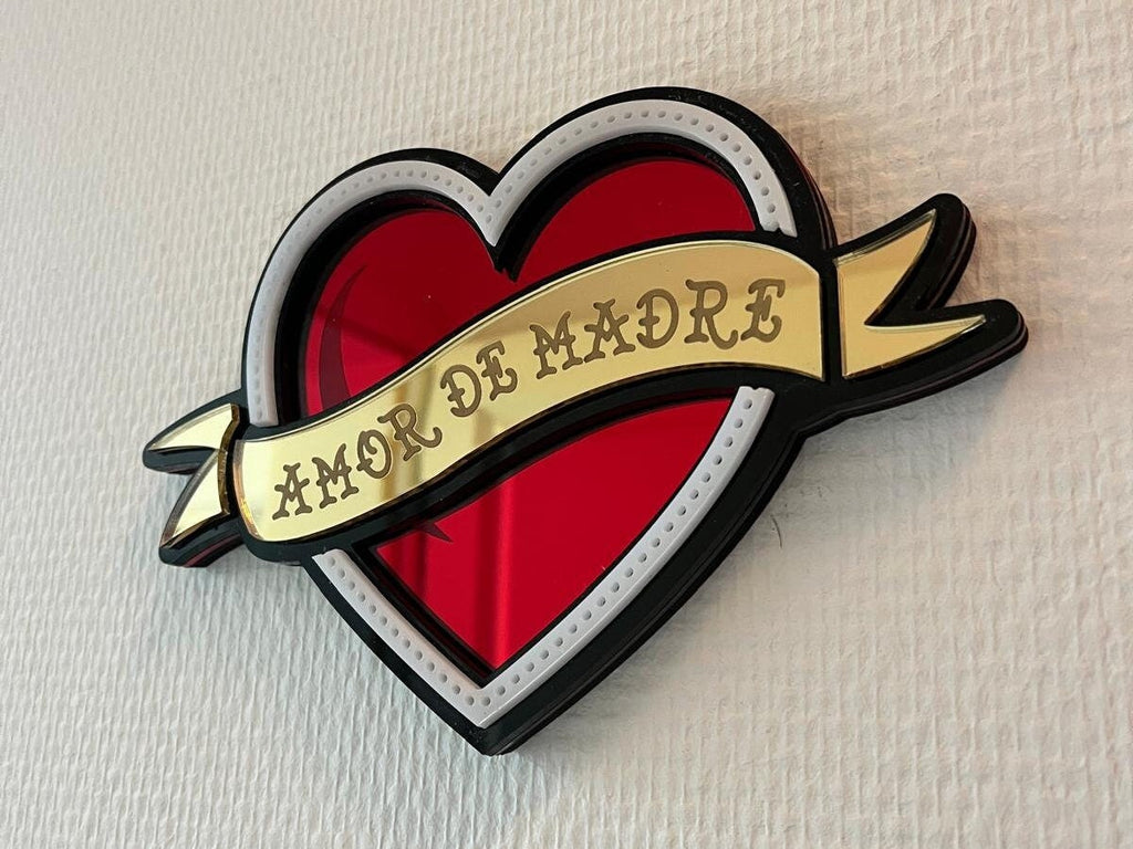 Mirror Heart Tattoo – Old School Wall Art, Unique Acrylic Decor, Retro Home Decor, Handmade Gift, Mother’s Love, Custom Engraving