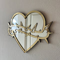 Lekky Studio's Exclusive Heart Mirror: Unique thorn design in traditional tattoo style, with luxurious gold and silver accents. Size: 29x22cm. Hand-assembled, laser-cut acrylic for a bespoke artistic touch to your decor.