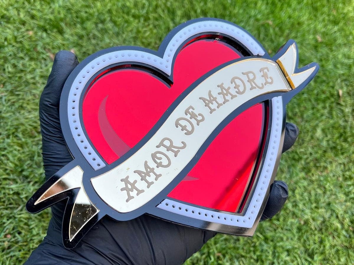 Mirror Heart Tattoo – Old School Wall Art, Unique Acrylic Decor, Retro Home Decor, Handmade Gift, Mother’s Love, Custom Engraving