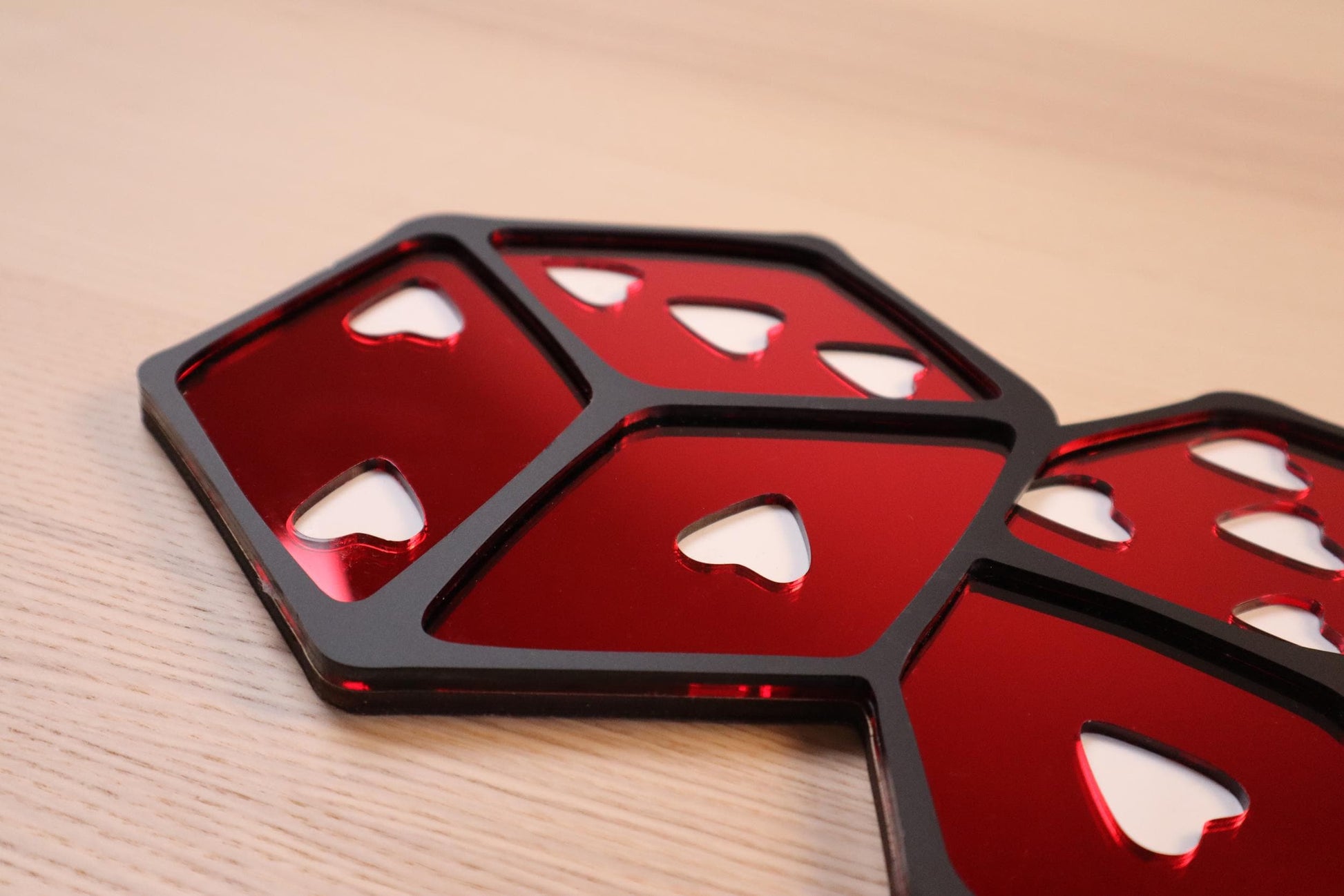 Mirror Dice Wall Art, Red Mirror with Hearts, Modern Game Room Decor, Unique Wall Mirror