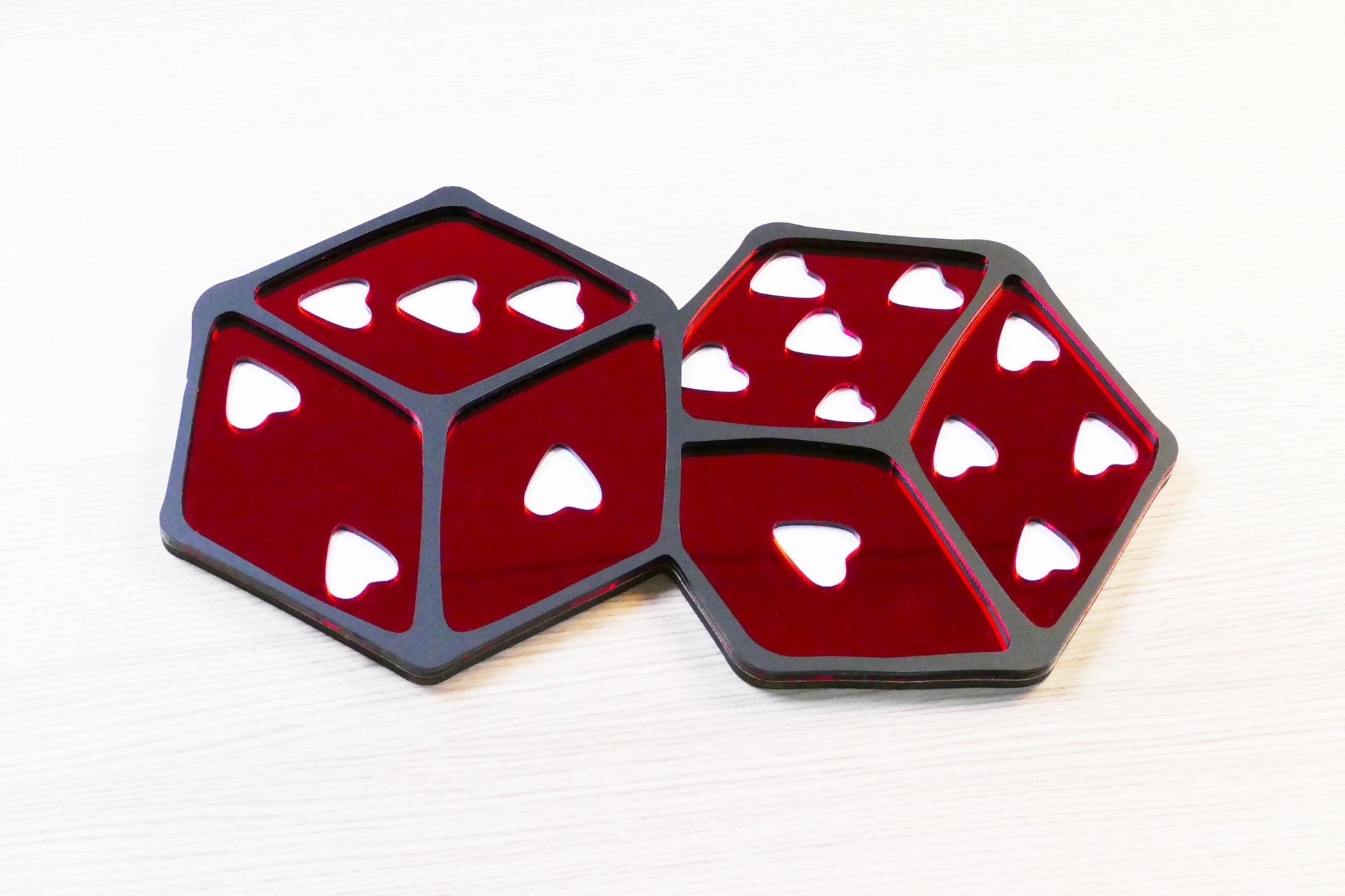 Mirror Dice Wall Art, Red Mirror with Hearts, Modern Game Room Decor, Unique Wall Mirror