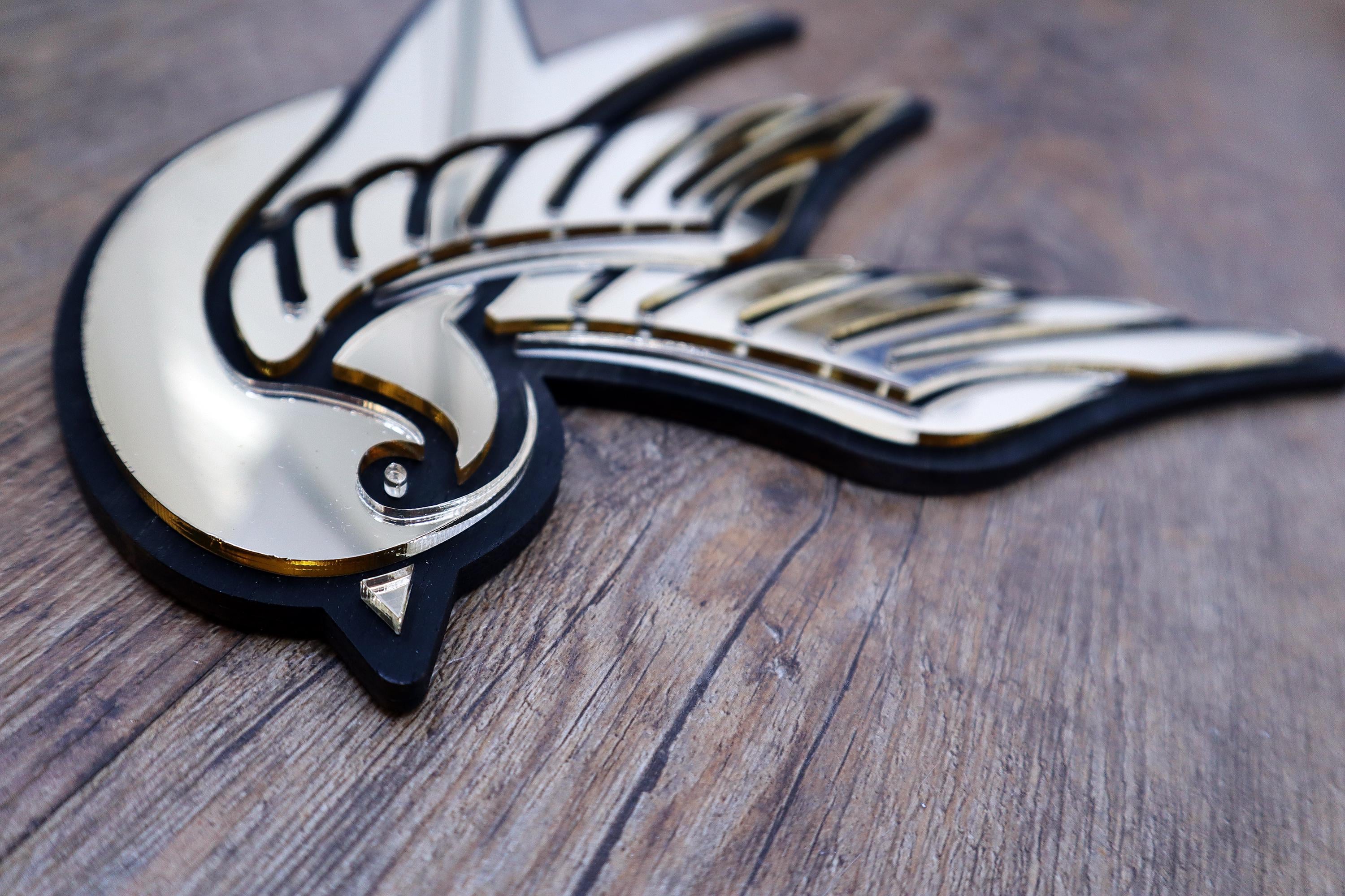 Swallow Gold Black Mirror Tattoo, Original laser cut, hand painted, made to order, wall art, designed & handcrafted in the Netherlands