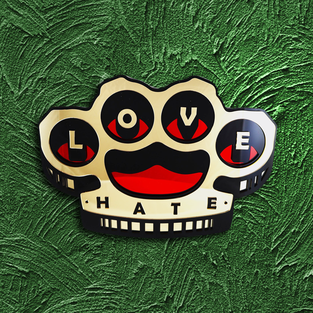 Brass Knuckles Decor LOVE HATE Mirror