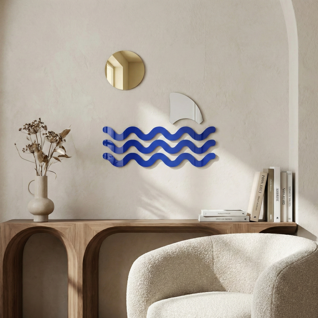 Wild Waters Spiegel | Handgemaakte Oceaan Design Plexiglas Spiegel met Haai