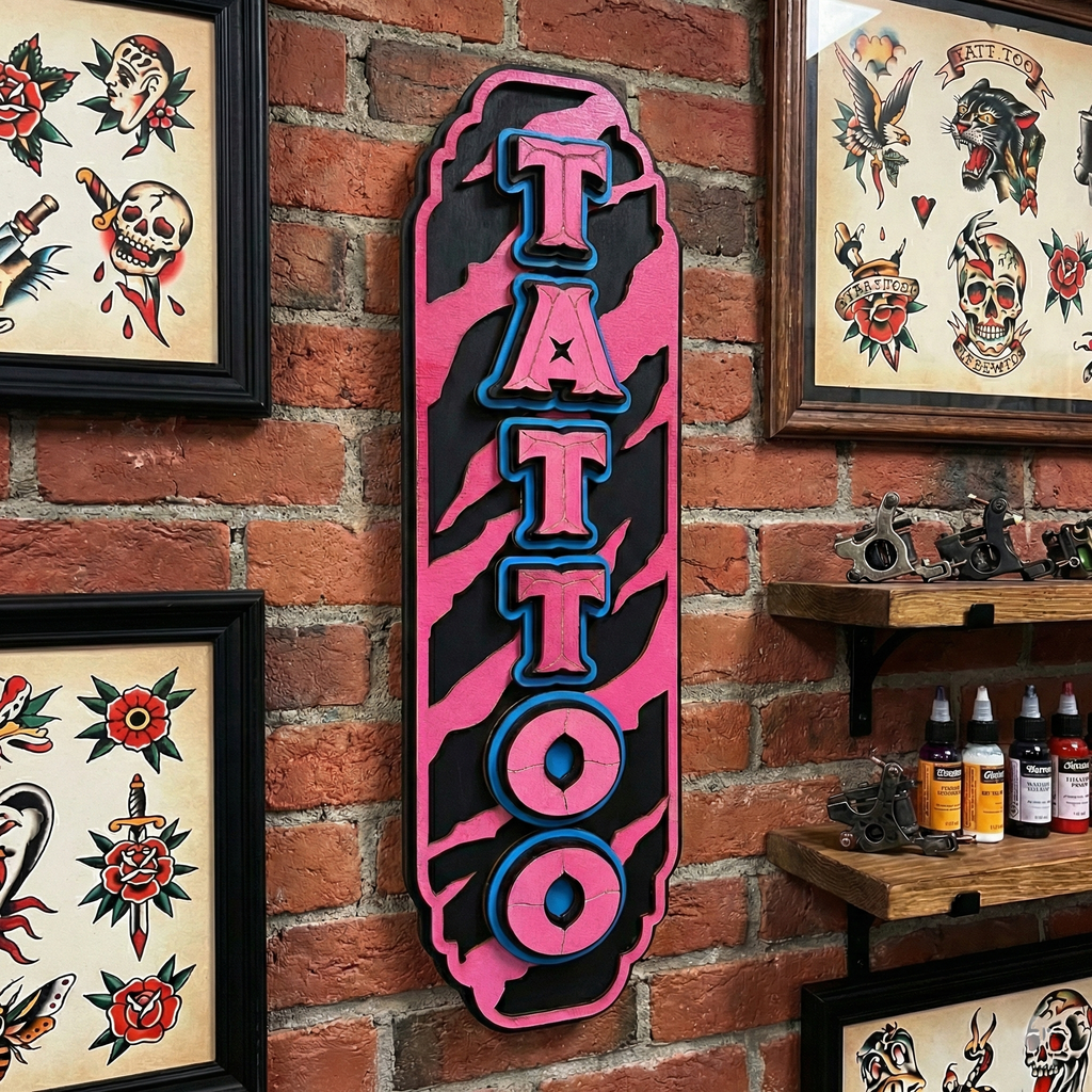 Pink Tiger Tattoo Sign | Decoratie voor Tattoo Shop