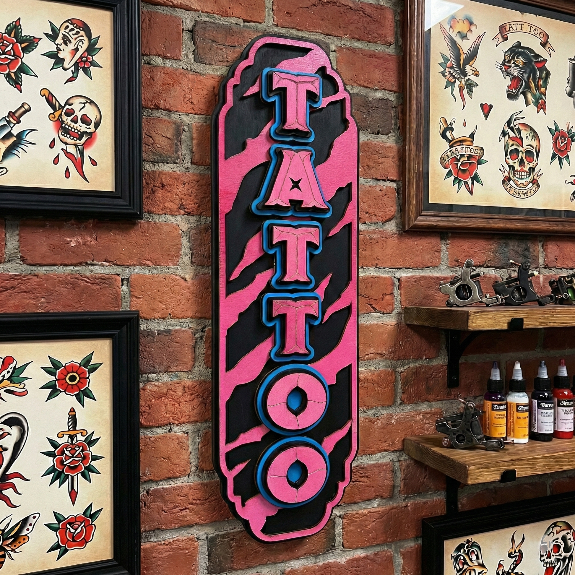 Pink Tiger Tattoo Sign | Decoratie voor Tattoo Shop