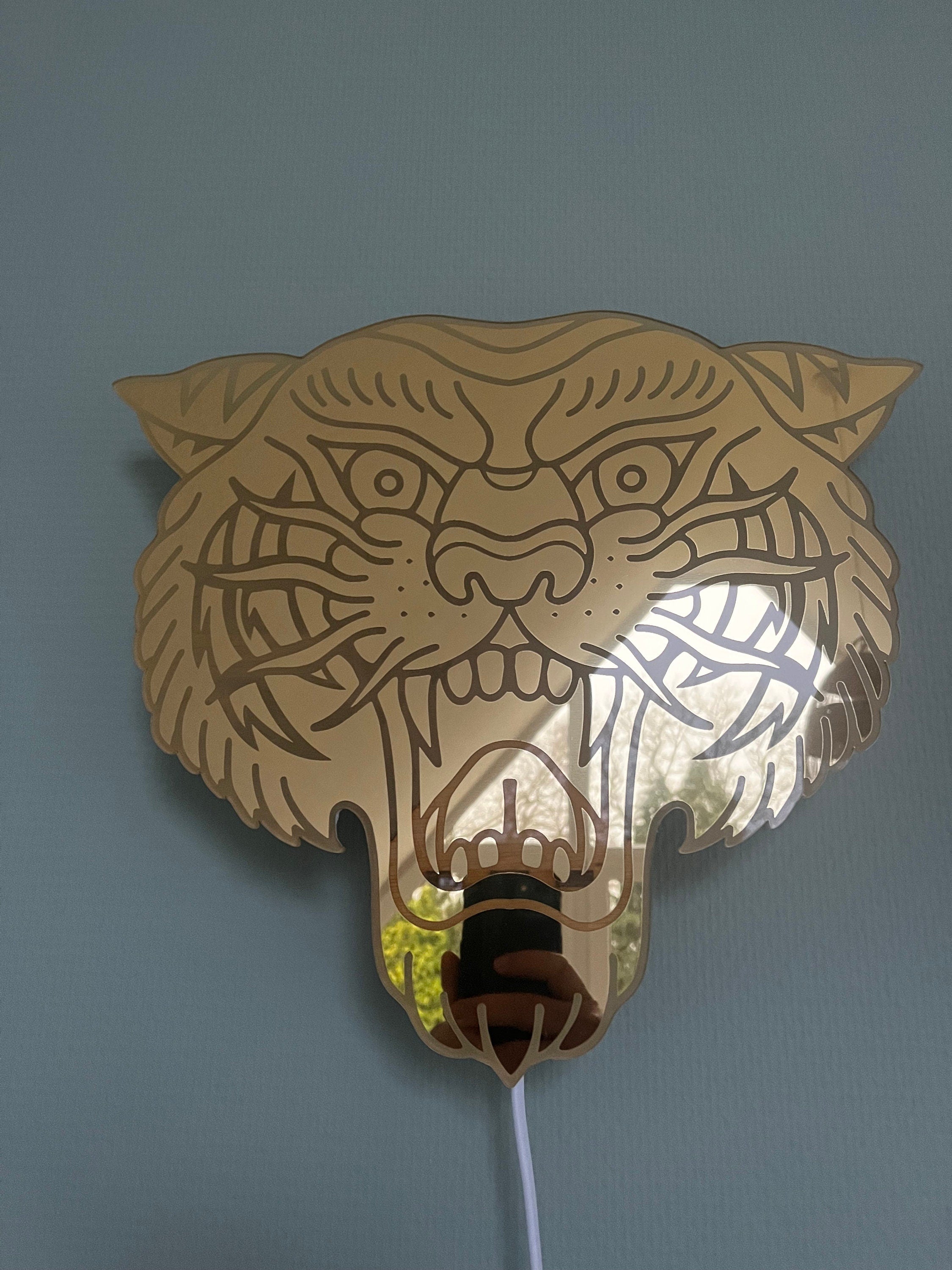 Tattoo Tiger Lamp 'Way of the Tiger' – handcrafted wall lamp with bold tiger tattoo design, unique decor by Lekky Studio